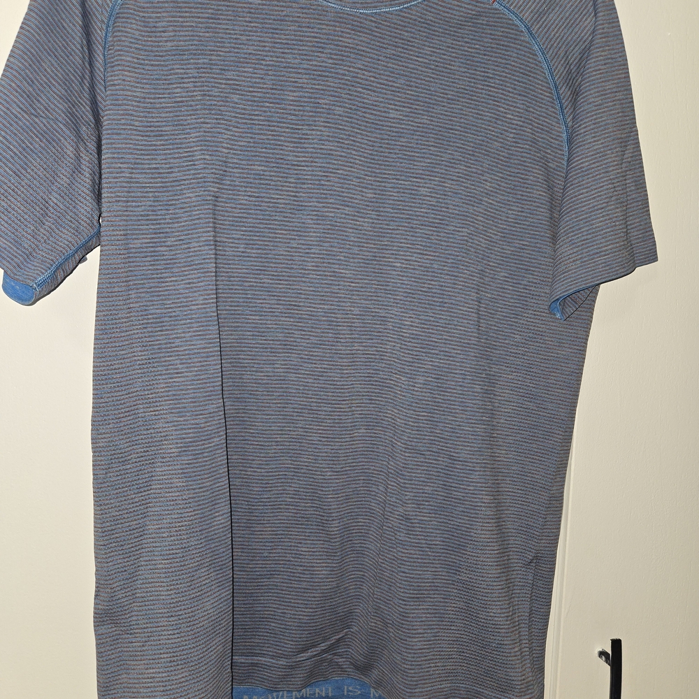 lululemon athletica Gray and Blue Striped Tee